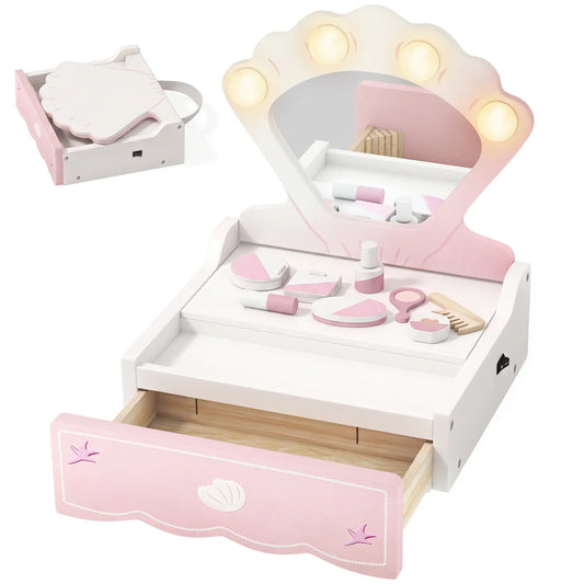 Kids Vanity Set with Lights, Mirror & Drawer, Girls 3-6, Pink Toy Vanity Pink, White at Gallery Canada