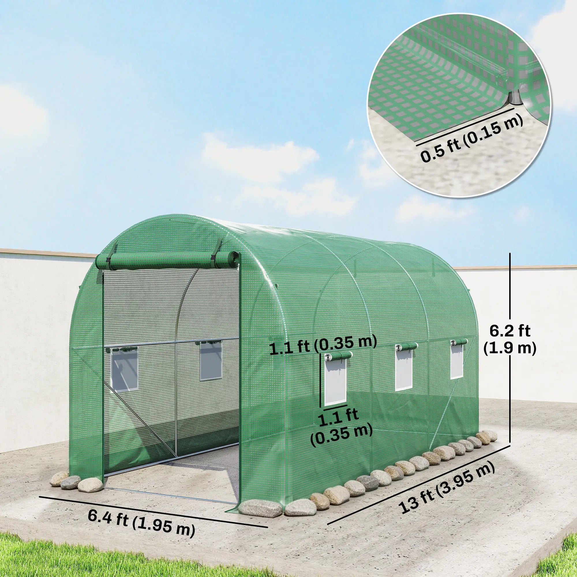 13' x 6' x 6' Walk-In Greenhouse, PE Cover, Green Walk In Greenhouses at Gallery Canada