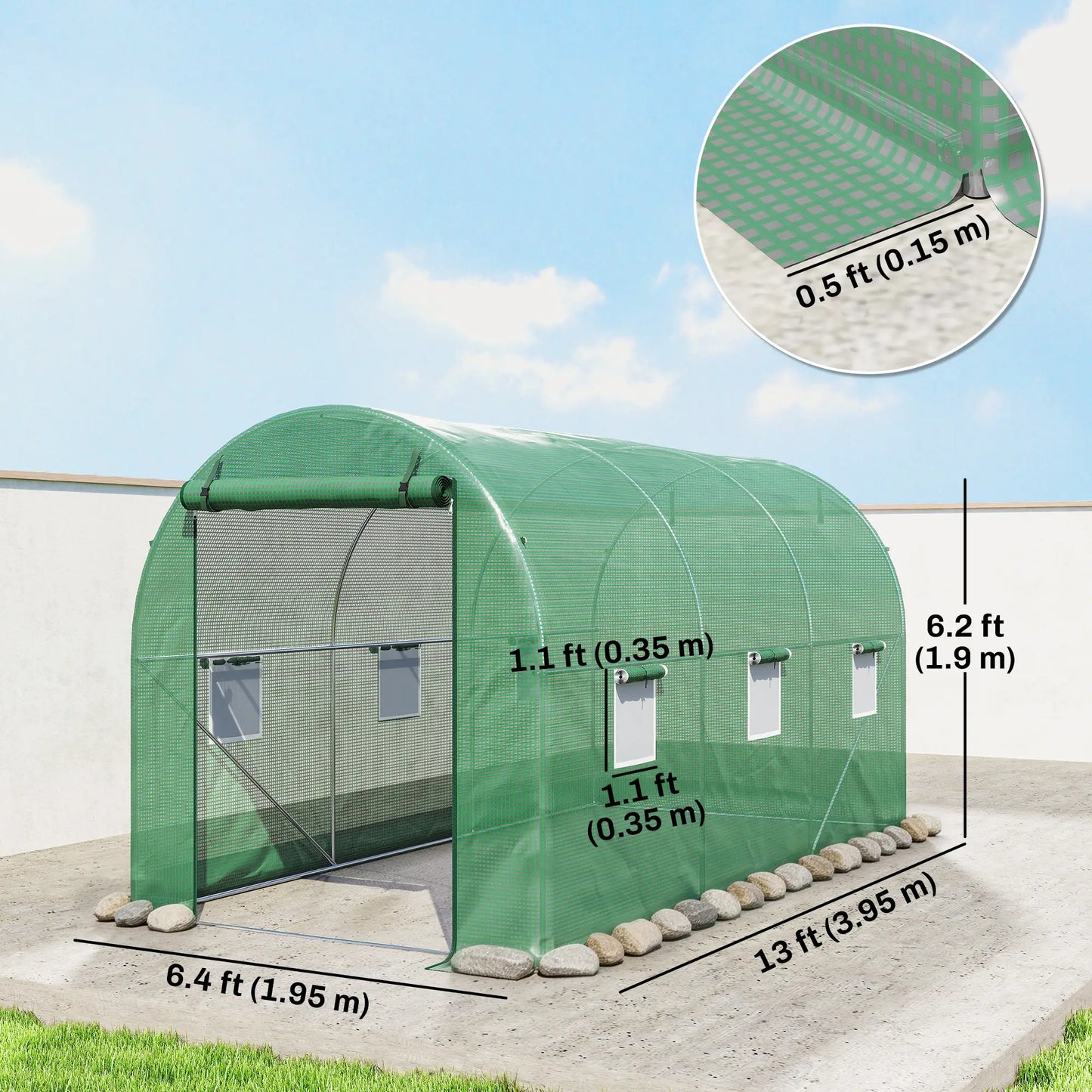13' x 6' x 6' Walk-In Greenhouse, PE Cover, Green Walk In Greenhouses at Gallery Canada