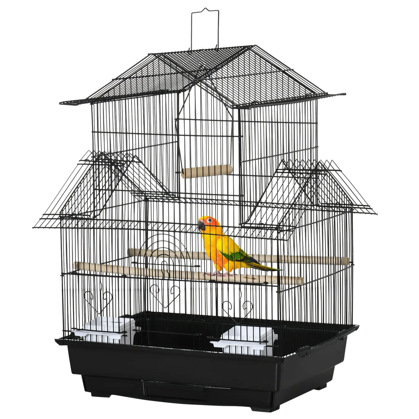 25" Bird Cage with Perch, Swing, Food Container, Slide-out Tray Bird Cages Black at Gallery Canada