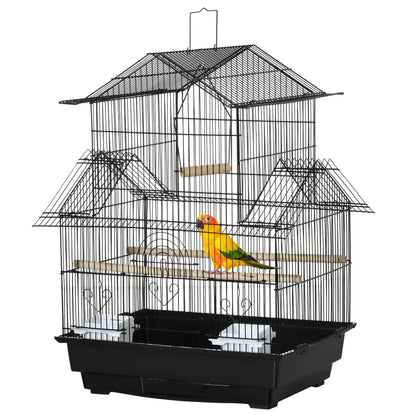 25" Bird Cage with Perch, Swing, Food Container, Slide-out Tray Bird Cages Black at Gallery Canada