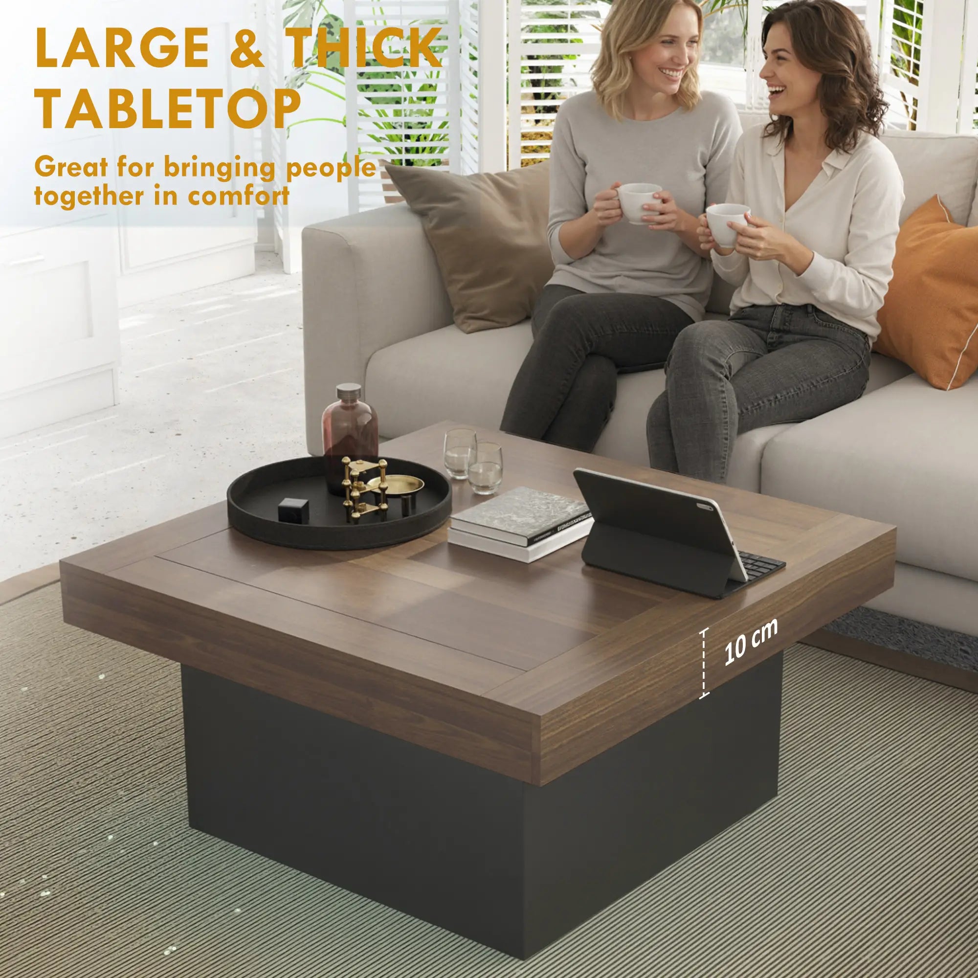 Square Coffee Table with LED Lights, 35-inch, Walnut Coffee Tables at Gallery Canada