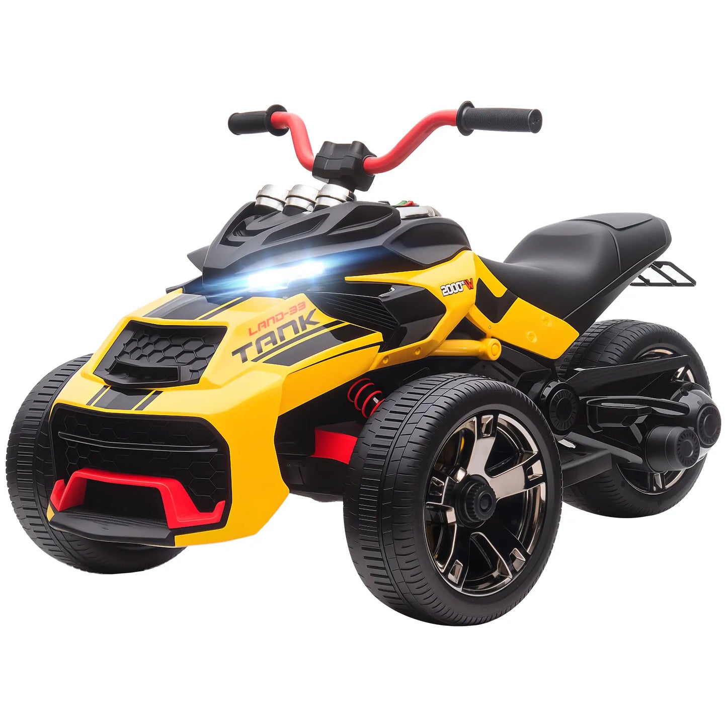 12V Kids Ride On ATV, MP3 Player, LED Lights, Ages 3-8, Yellow Electric Ride On Toys Yellow at Gallery Canada