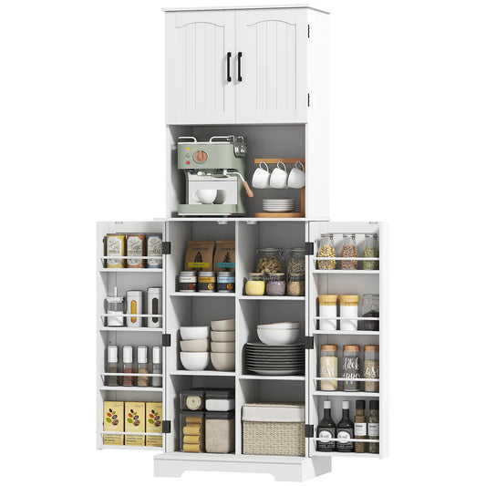 71.5" Tall Pantry Cabinet, Farmhouse Kitchen Storage, Adjustable Shelves, White Kitchen Pantry Cabinets White at Gallery Canada