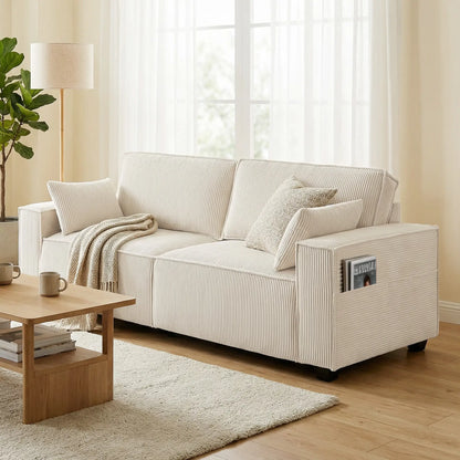 86" 3 Seater Sofa, Modern Corduroy Upholstered Couch, Beige 3-Seater Sofas at Gallery Canada