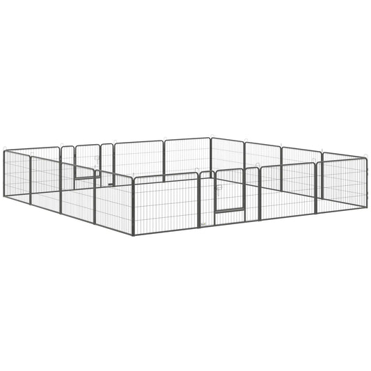 Heavy Duty Dog Playpen, 16 Panels, 2 Doors, 23.5" Height Houses, Kennels & Pens Grey at Gallery Canada