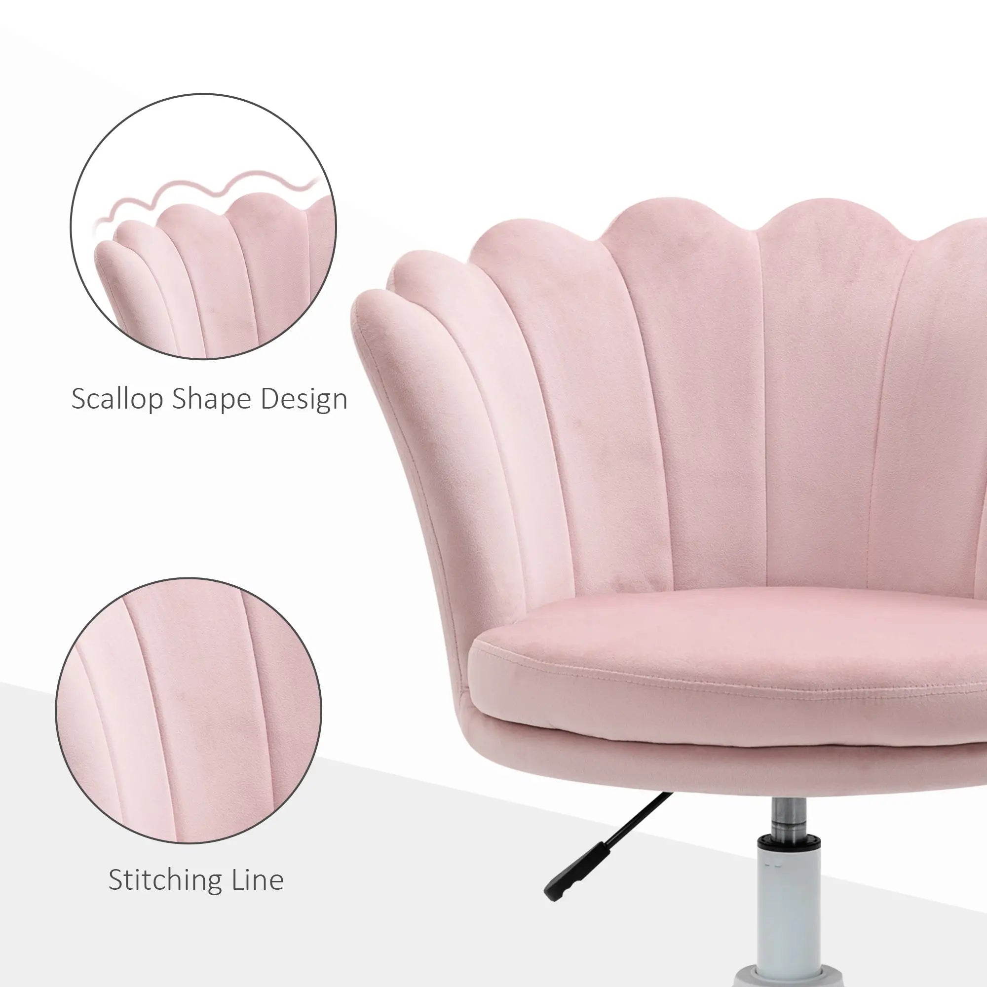 Adjustable Height Study Chair, Mid Back Velvet, Swivel Wheels, Pink Task Chairs at Gallery Canada