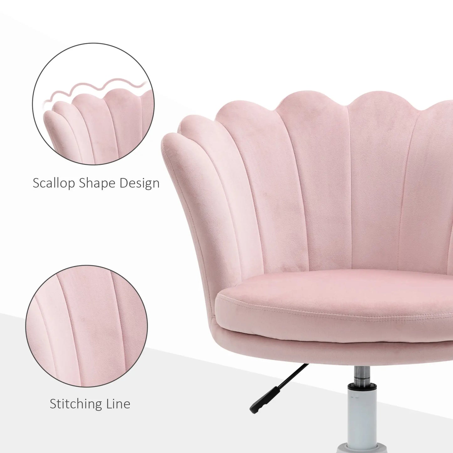 Adjustable Height Study Chair, Mid Back Velvet, Swivel Wheels, Pink Task Chairs at Gallery Canada