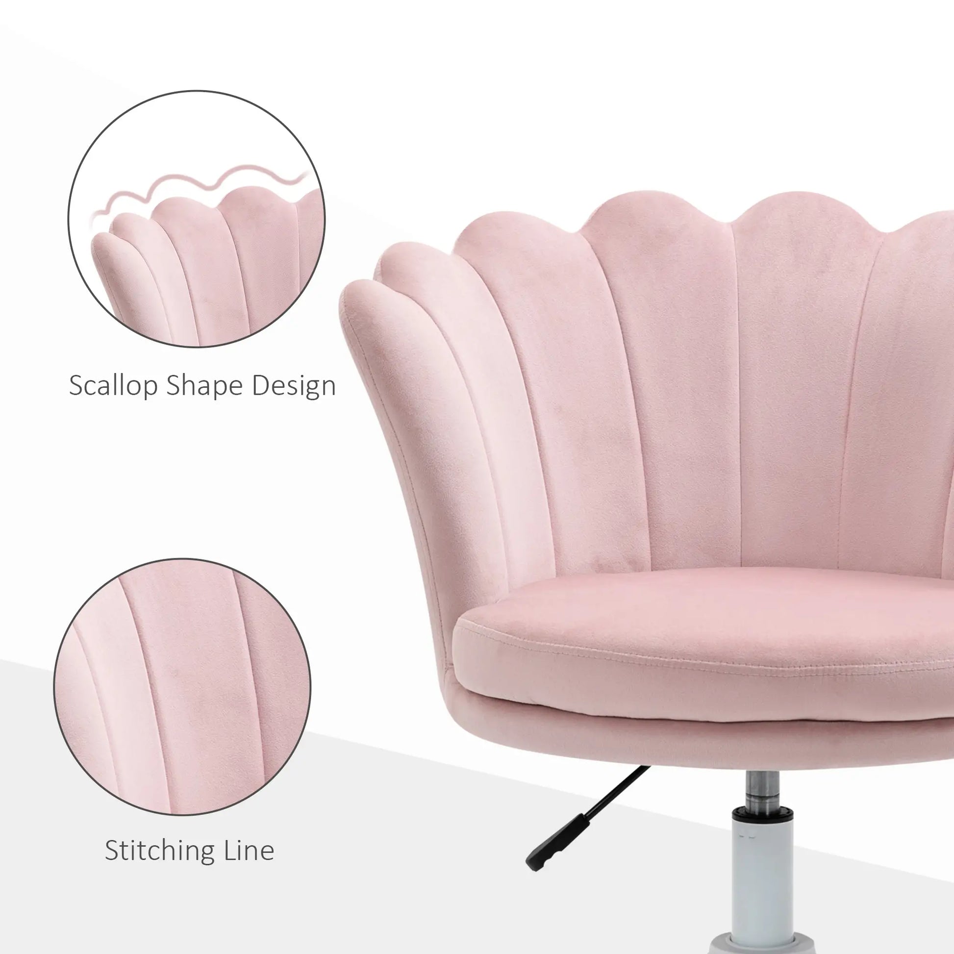 Adjustable Height Study Chair, Mid Back Velvet, Swivel Wheels, Pink Task Chairs at Gallery Canada