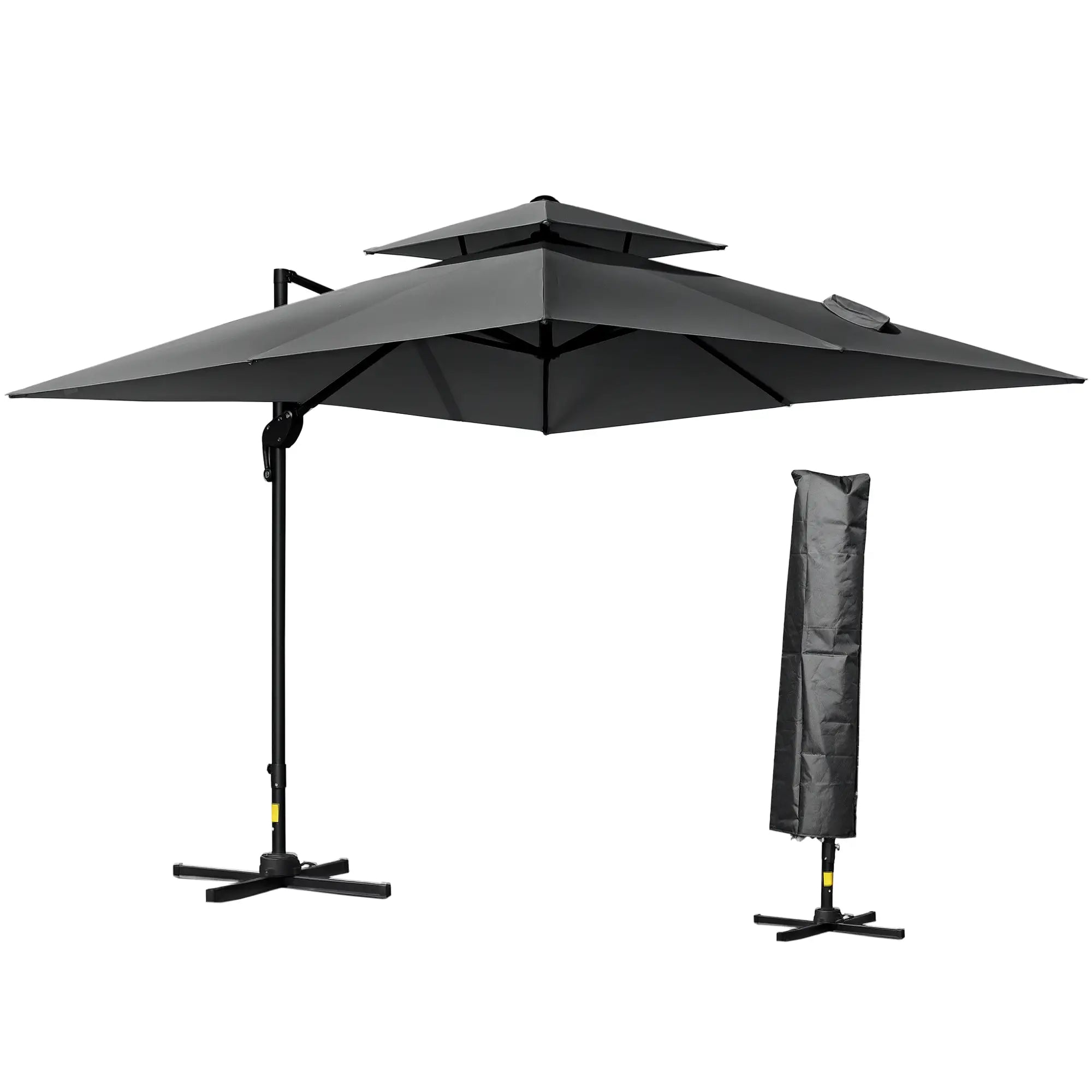 10' x 10' Cantilever Patio Umbrella, Double Top, 360° Rotation, 5 Tilt Angles, Charcoal Grey Cantilever Umbrellas Charcaol Grey at Gallery Canada