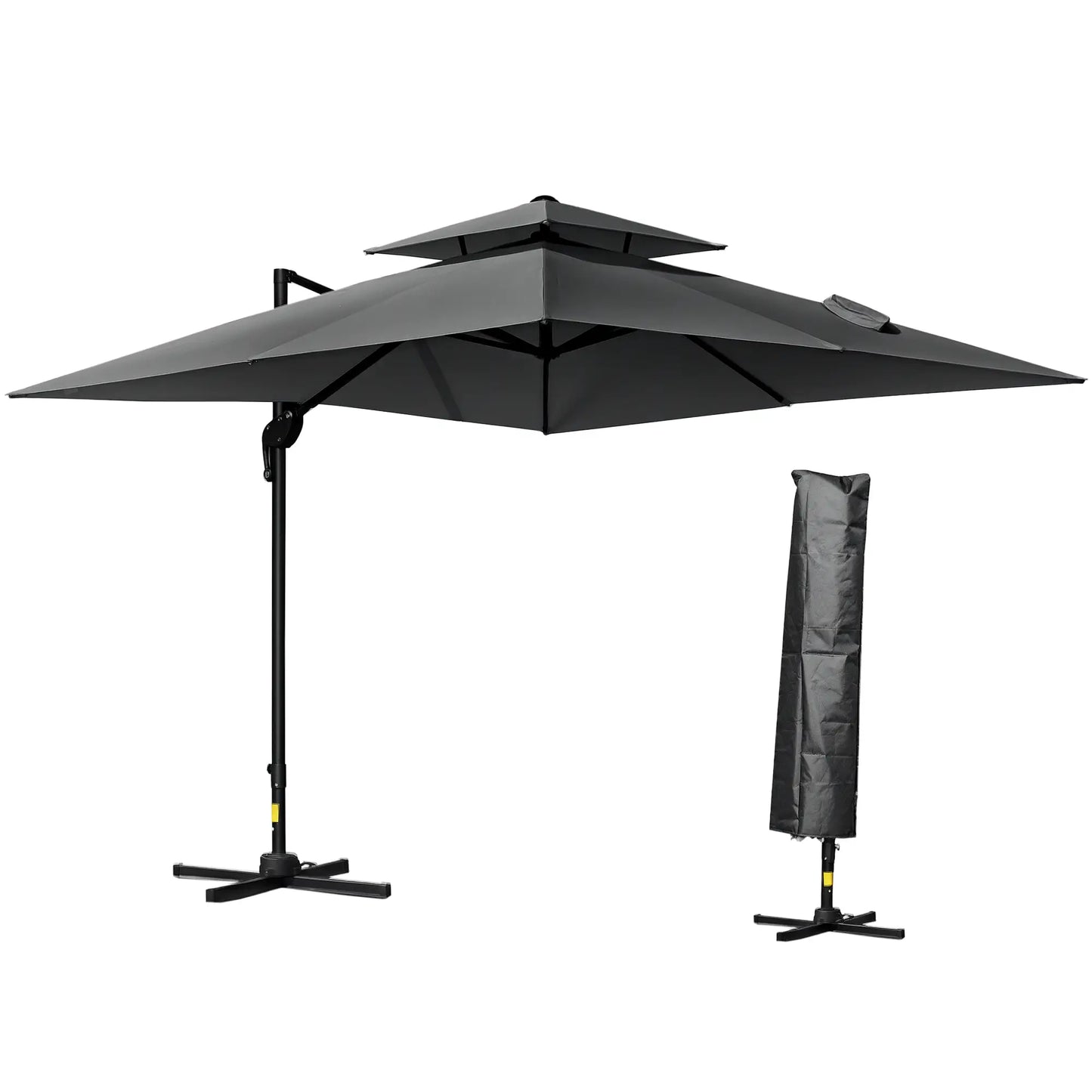10' x 10' Cantilever Patio Umbrella, Double Top, 360° Rotation, 5 Tilt Angles, Charcoal Grey Cantilever Umbrellas Charcaol Grey at Gallery Canada
