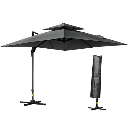 10' x 10' Cantilever Patio Umbrella, Double Top, 360° Rotation, 5 Tilt Angles, Charcoal Grey Cantilever Umbrellas Charcaol Grey at Gallery Canada