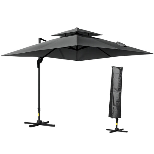 10' x 10' Cantilever Patio Umbrella, Double Top, 360° Rotation, 5 Tilt Angles, Charcoal Grey