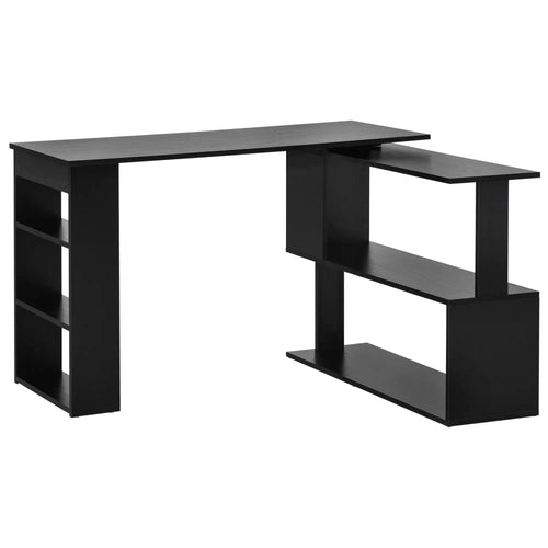 L Shaped Desk, 360° Rotating Corner, Computer Writing Table, Black