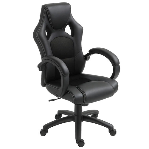 Racing Gaming Chair, Swivel Wheels, Padded Headrest, Tilt, Black