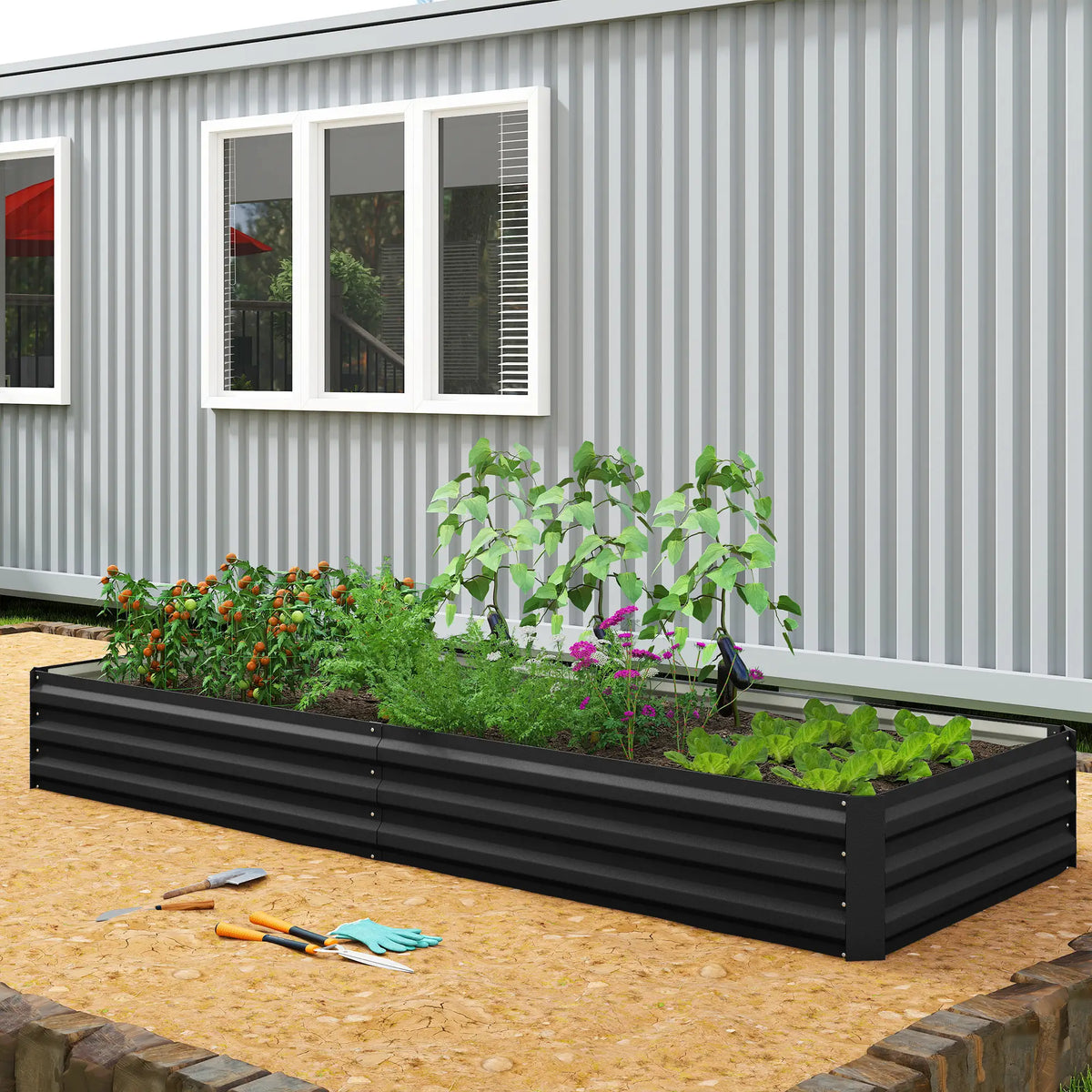 Galvanized Raised Garden Bed, 95" x 36" x 12", Metal Elevated Planter Box, Black Galvanized Planter Boxes at Gallery Canada