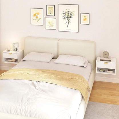 Set of 2 Floating Nightstands, Wall Mounted with Fluted Drawer and Shelf, White