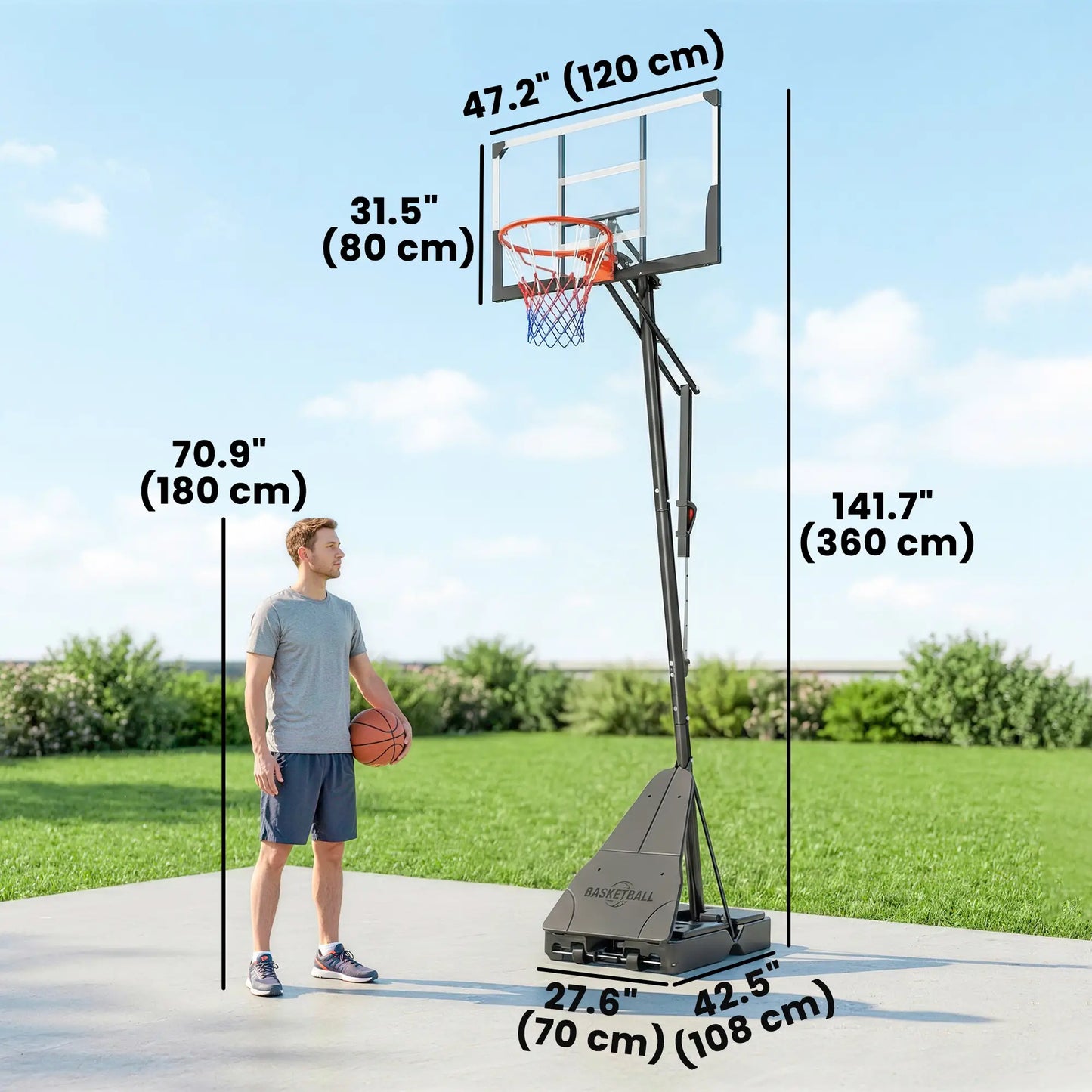 Portable Basketball Hoop, Height Adjustable 8-10 Ft, 47" Shatterproof Backboard Basketball at Gallery Canada