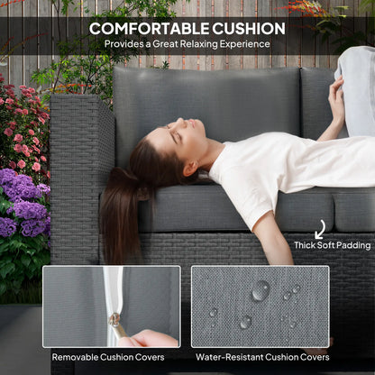 3 Seat Rattan Wicker Sofa, Outdoor Patio Furniture with Cushion, Grey Patio Furniture Sets at Gallery Canada