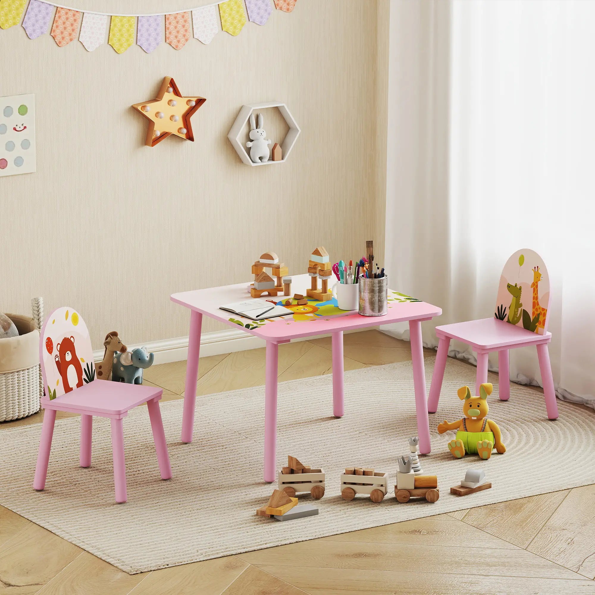 Kids Table and Chair Set, Toddler Table and 2 Chairs, Pink Kids Table Sets at Gallery Canada