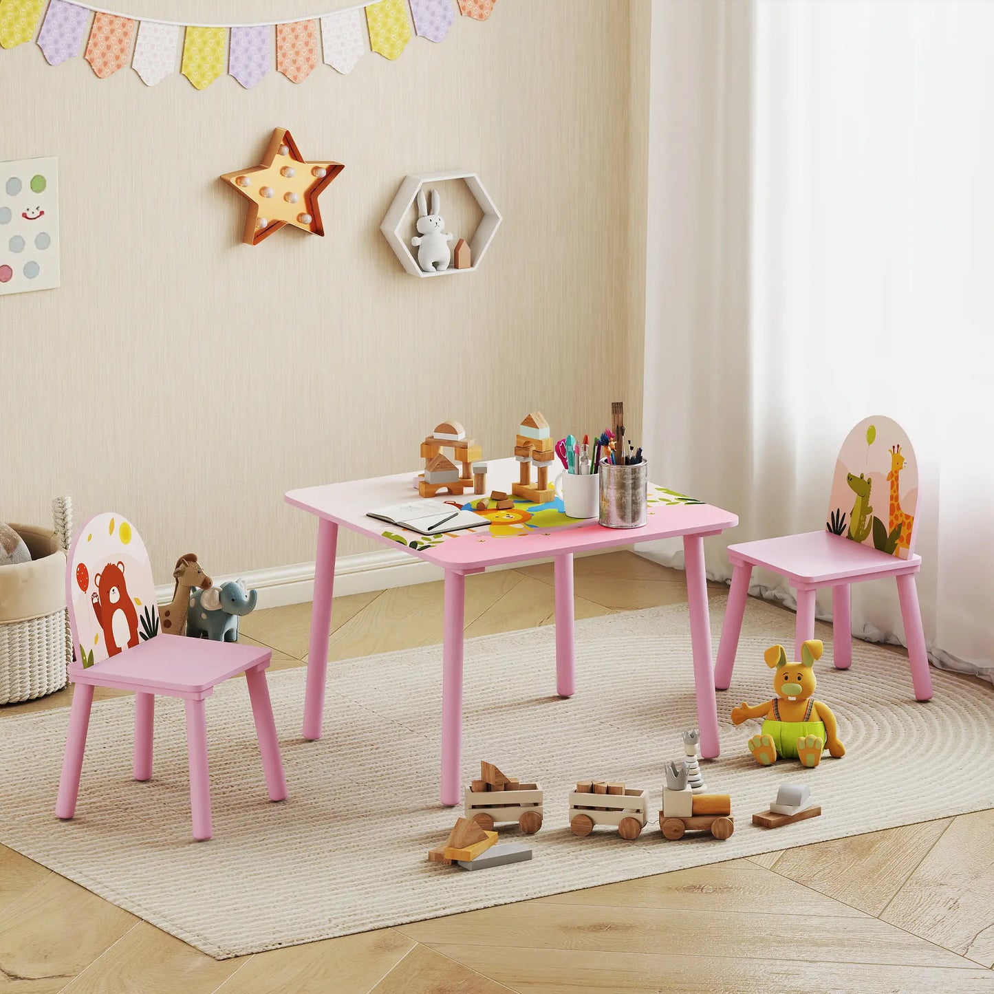 Kids Table and Chair Set, Toddler Table and 2 Chairs, Pink Kids Table Sets at Gallery Canada