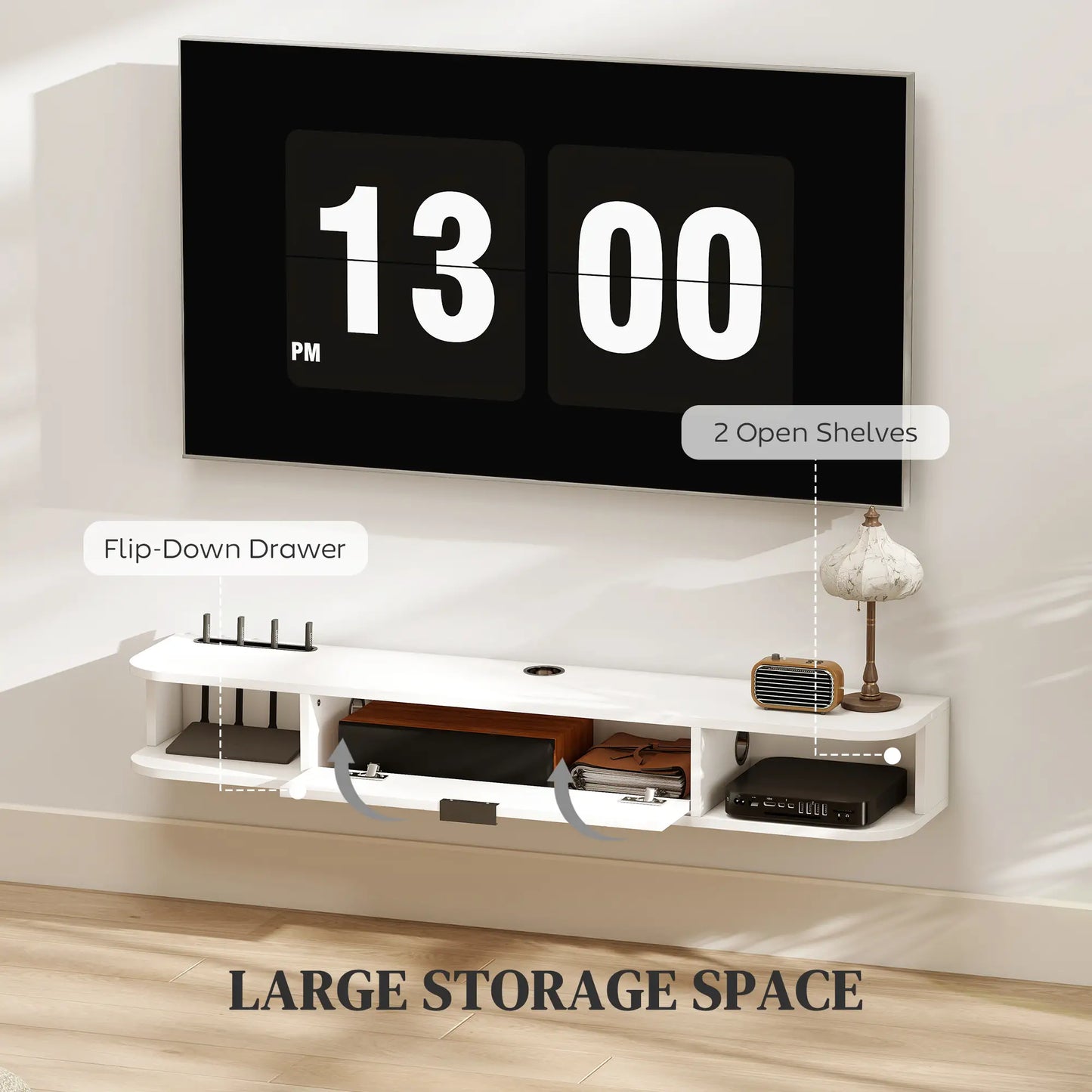 47 Inch Floating TV Stand, Wall Mounted Media Console, White TV Stands at Gallery Canada