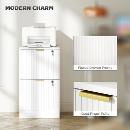 Lockable Filing Cabinet, 2 Fluted Drawers, Adjustable Hanging Rails, White Office Cabinets & Cupboards at Gallery Canada