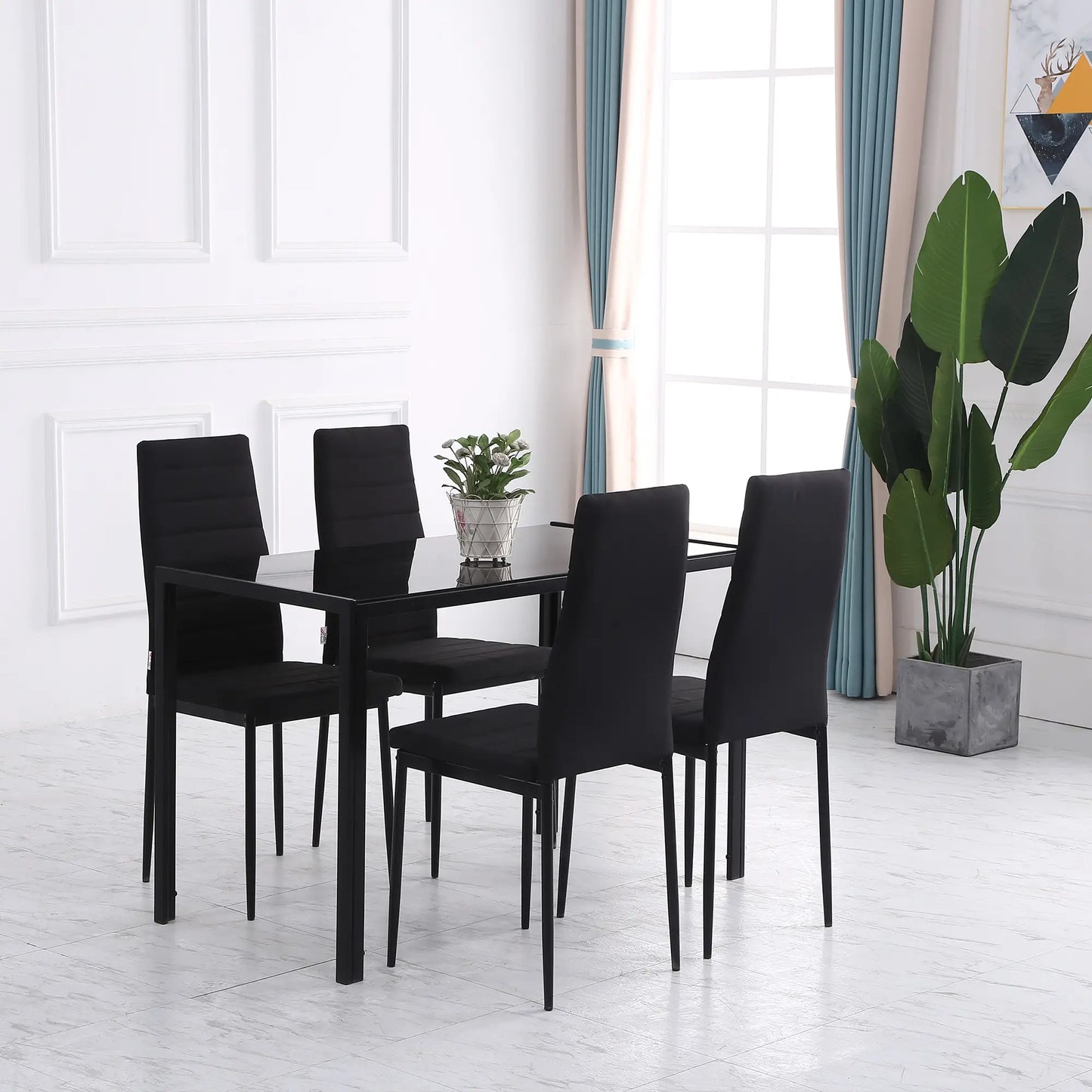 Modern High Back Dining Chairs, PU Leather, Metal Legs, Set of 4, Black Bar Stools at Gallery Canada
