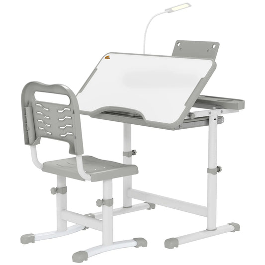 Adjustable Kids Desk and Chair Set, Student Study Table, Grey Kids Desk Sets Grey at Gallery Canada