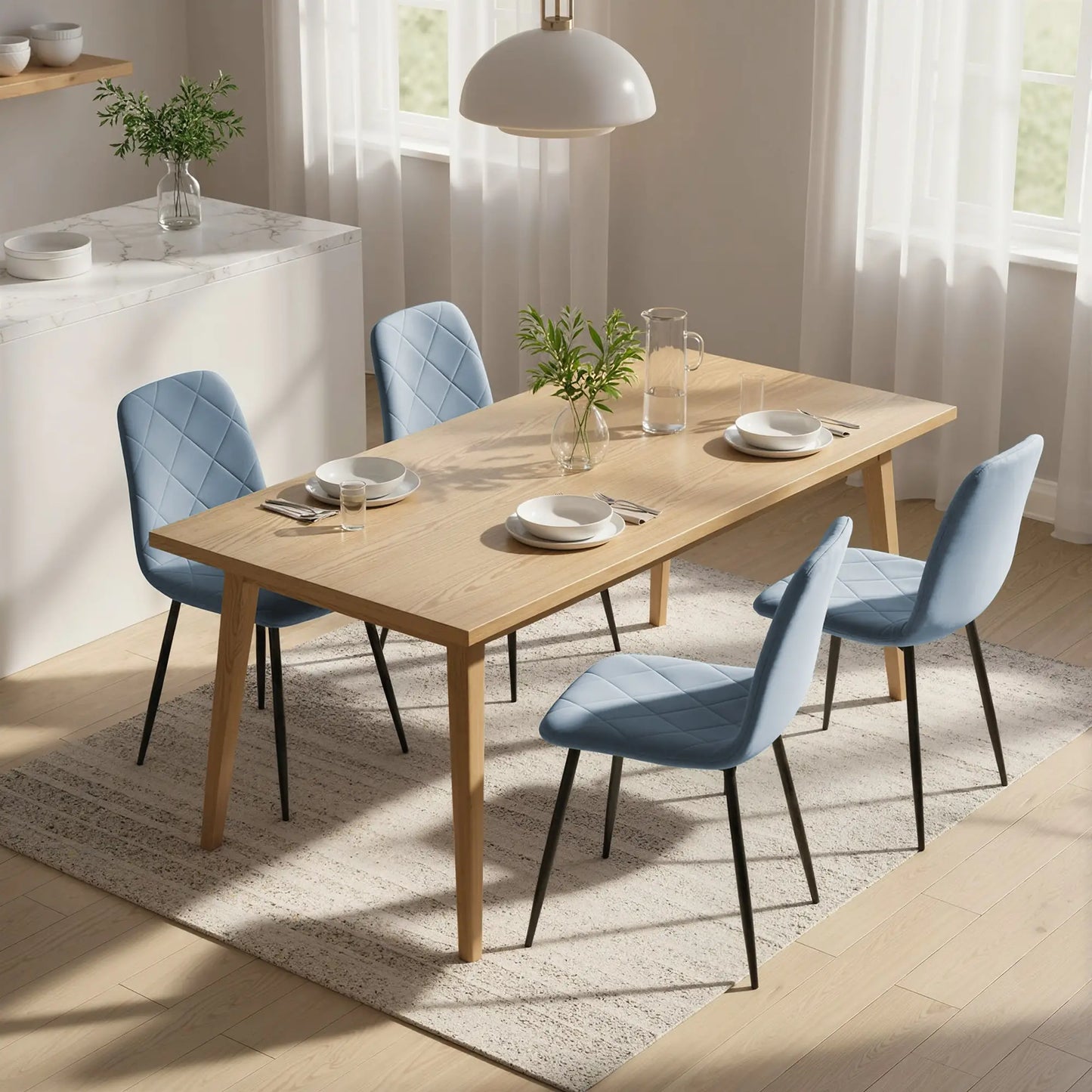 Upholstered Dining Chairs Set of 4, Steel Legs, Modern Kitchen, Light Blue Dining Chairs at Gallery Canada