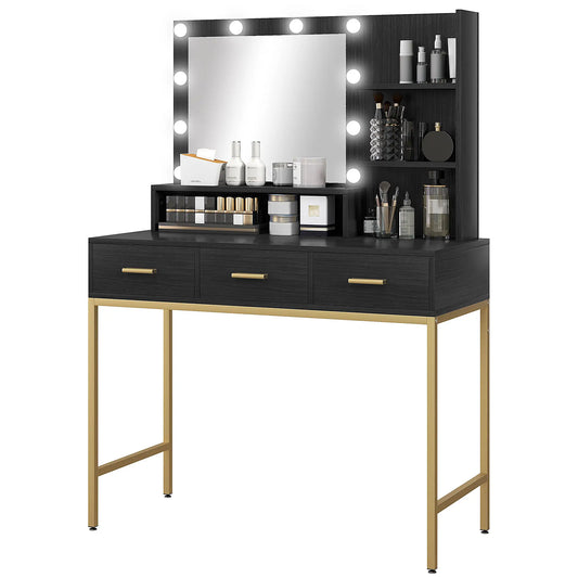 LED Vanity Table With Mirror, 3 Drawers, Black Dressing & Vanity Tables Black at Gallery Canada