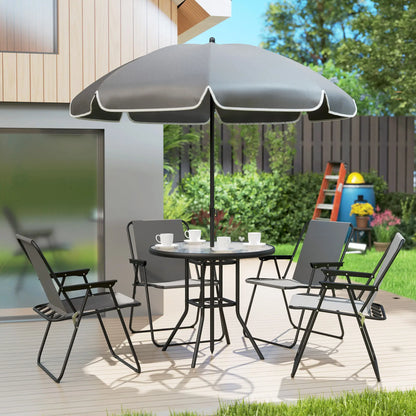 6-Piece Patio Dining Set, Umbrella, Folding Chairs, Glass Table, Grey Bistro Sets at Gallery Canada