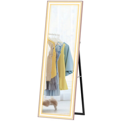 LED Mirror with Dimmable 3 Color Lights, 64" x 21", Pink Full Length Mirrors White, Pink at Gallery Canada
