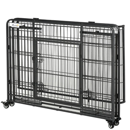 Heavy Duty Folding Dog Crate, Large Size 43" x 28" x 31", Double Doors, Lockable Wheels Tray Houses, Kennels & Pens at Gallery Canada