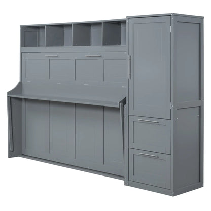 Murphy Bed with Closet, Drawers, 112" L x 21.5" W x 78.5" H, Grey Bed Frames at Gallery Canada