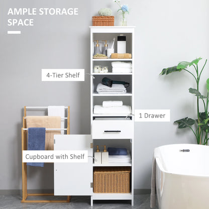 Tall Bathroom Storage Cabinet, 3-Tier Shelf with Door and Drawer, White Bathroom Cabinets at Gallery Canada