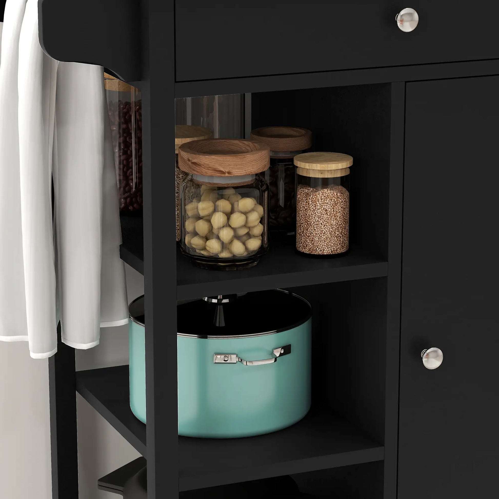 Modern Rolling Kitchen Island Cart, Natural Wood Top, Black Kitchen Islands & Kitchen Carts at Gallery Canada