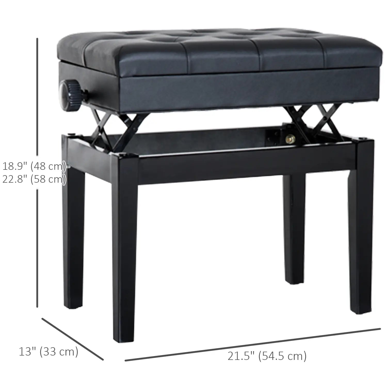 Adjustable Piano Bench, Storage, Soft PU Leather Padded, Black Piano Benches at Gallery Canada