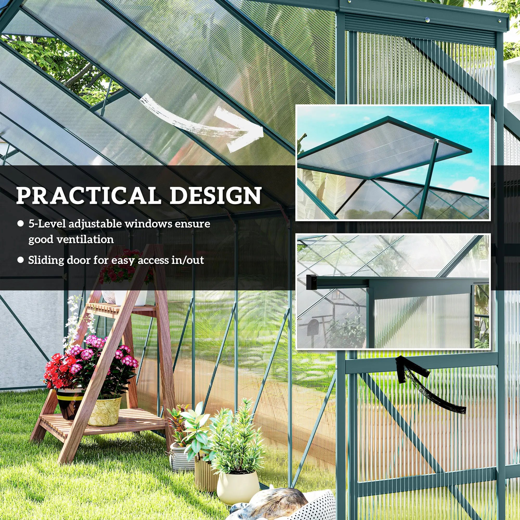 Aluminum Greenhouse, Polycarbonate Walk-In, 20' x 8', Green Walk In Greenhouses at Gallery Canada