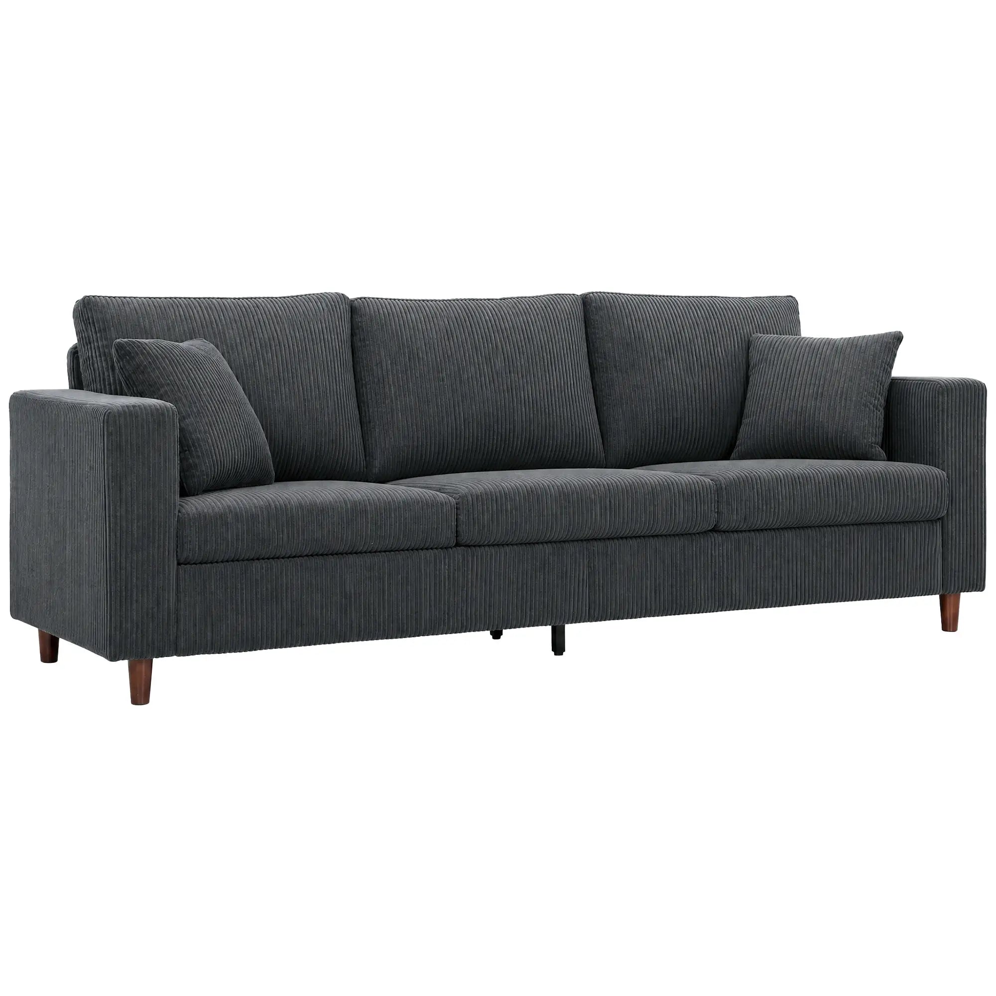 3-Seater Corduroy Sofa with Deep Seat, Dark Grey 3-Seater Sofas Dark Grey, Black at Gallery Canada