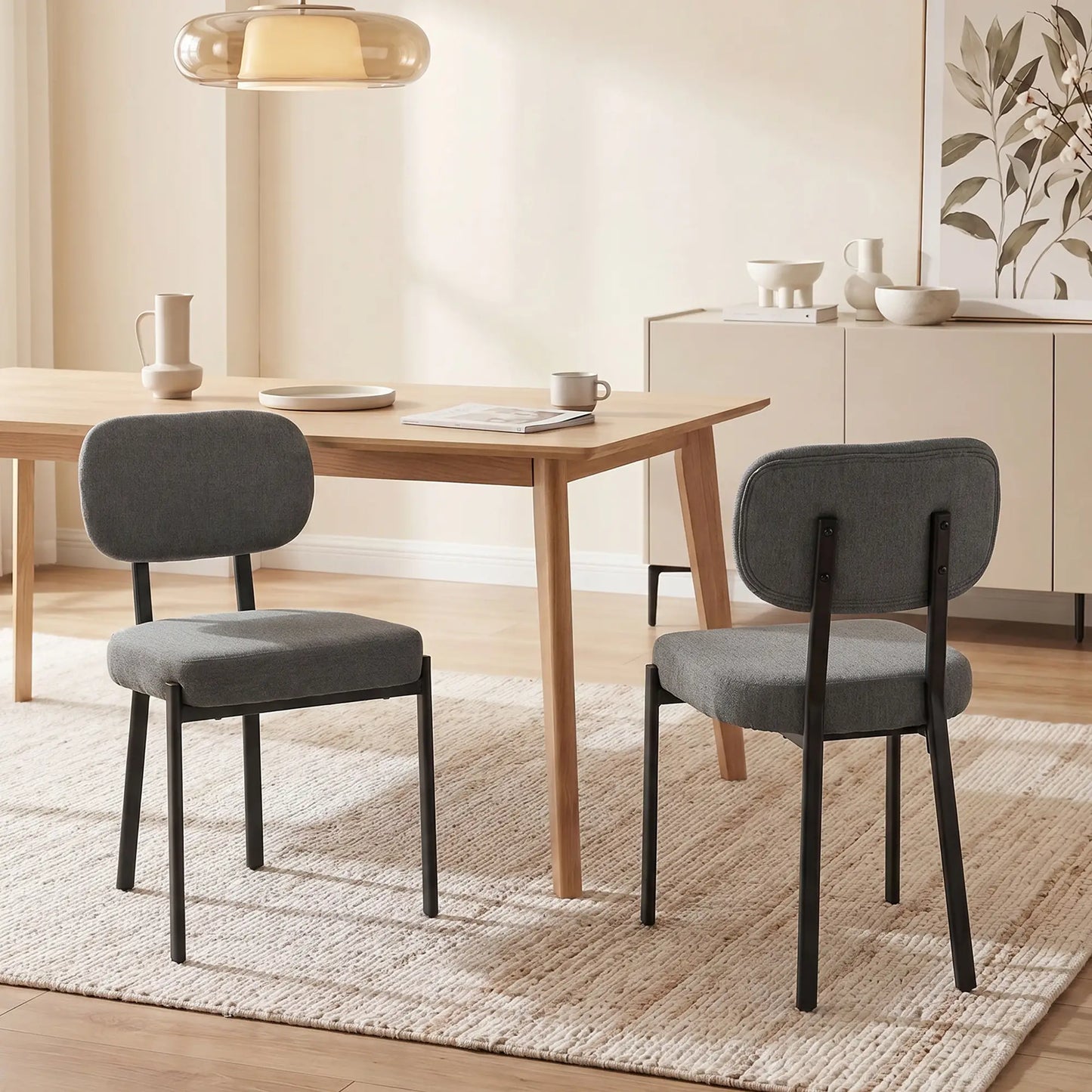 Set Of 2 Upholstered Grey Linen Kitchen Dining Chairs, Grey