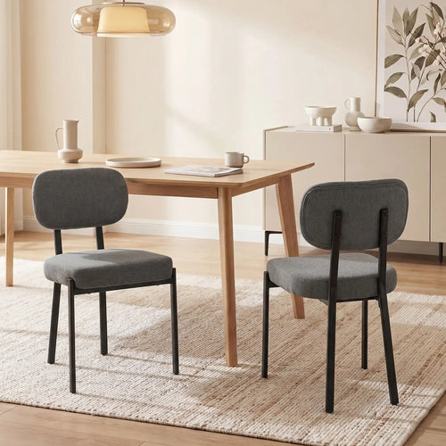 Set Of 2 Upholstered Grey Linen Kitchen Dining Chairs, Grey