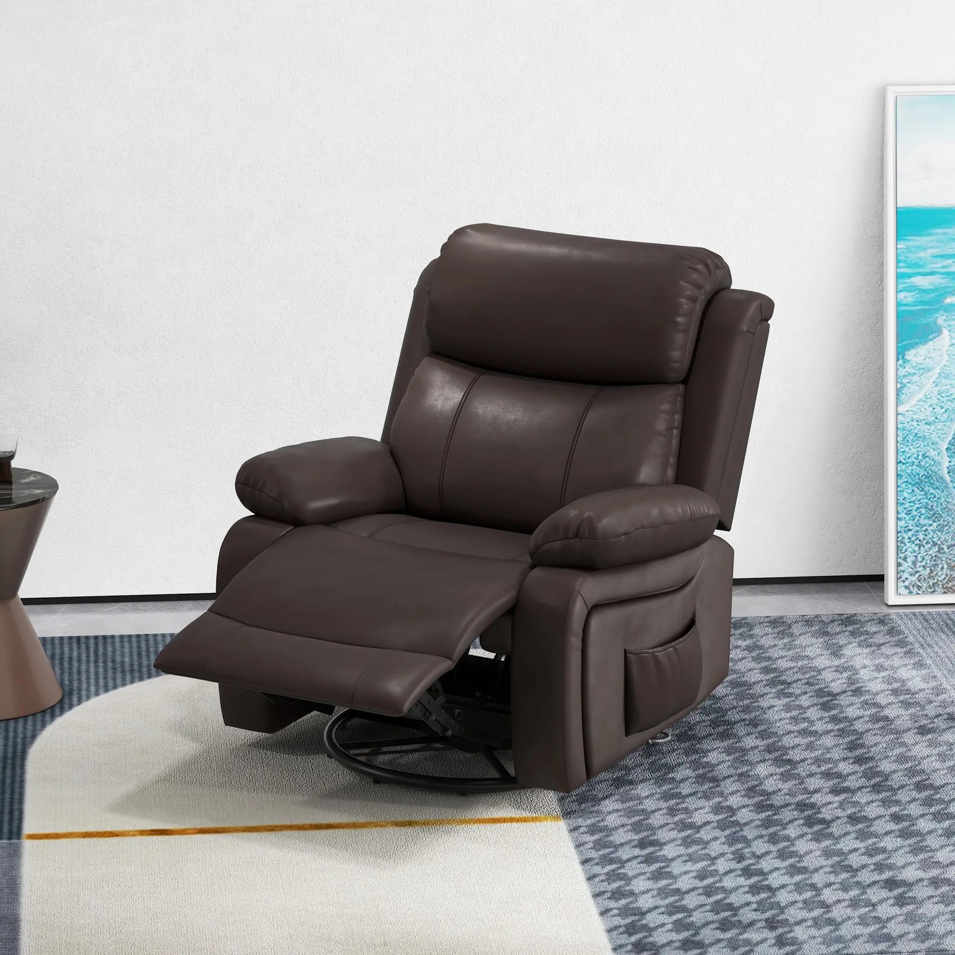 PU Leather Reclining Chair, Vibration Massage, Swivel Rocking, Remote, Brown Single Sofas at Gallery Canada