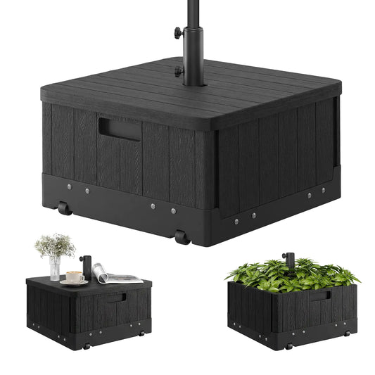 3-in-1 Outdoor Umbrella Base with Wheels, Side Table, Planter Box, 175lbs, Black Umbrella Bases Black at Gallery Canada