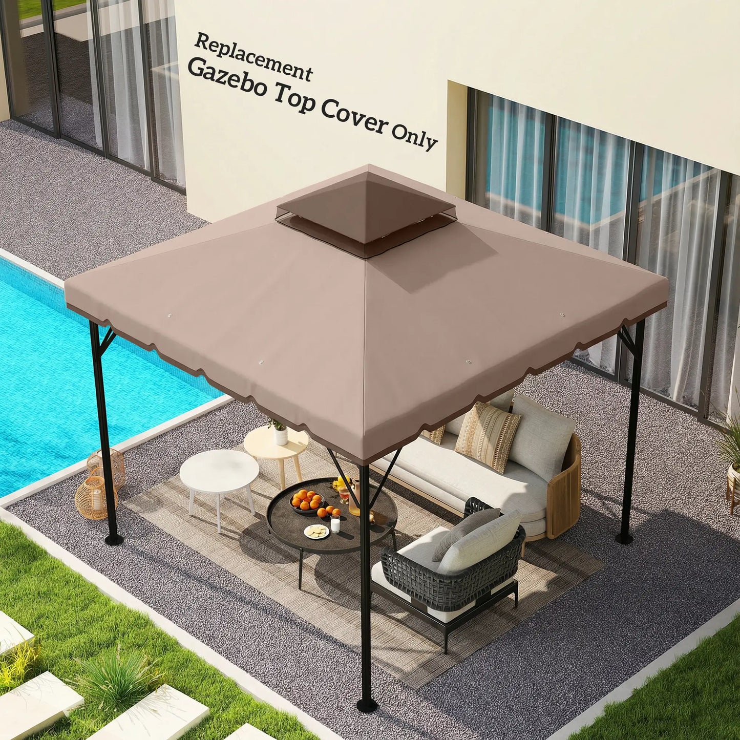 10' x 10' Gazebo Canopy Replacement, Double-Tier Outdoor Roof, Khaki/Brown Gazebo Canopy Replacement at Gallery Canada
