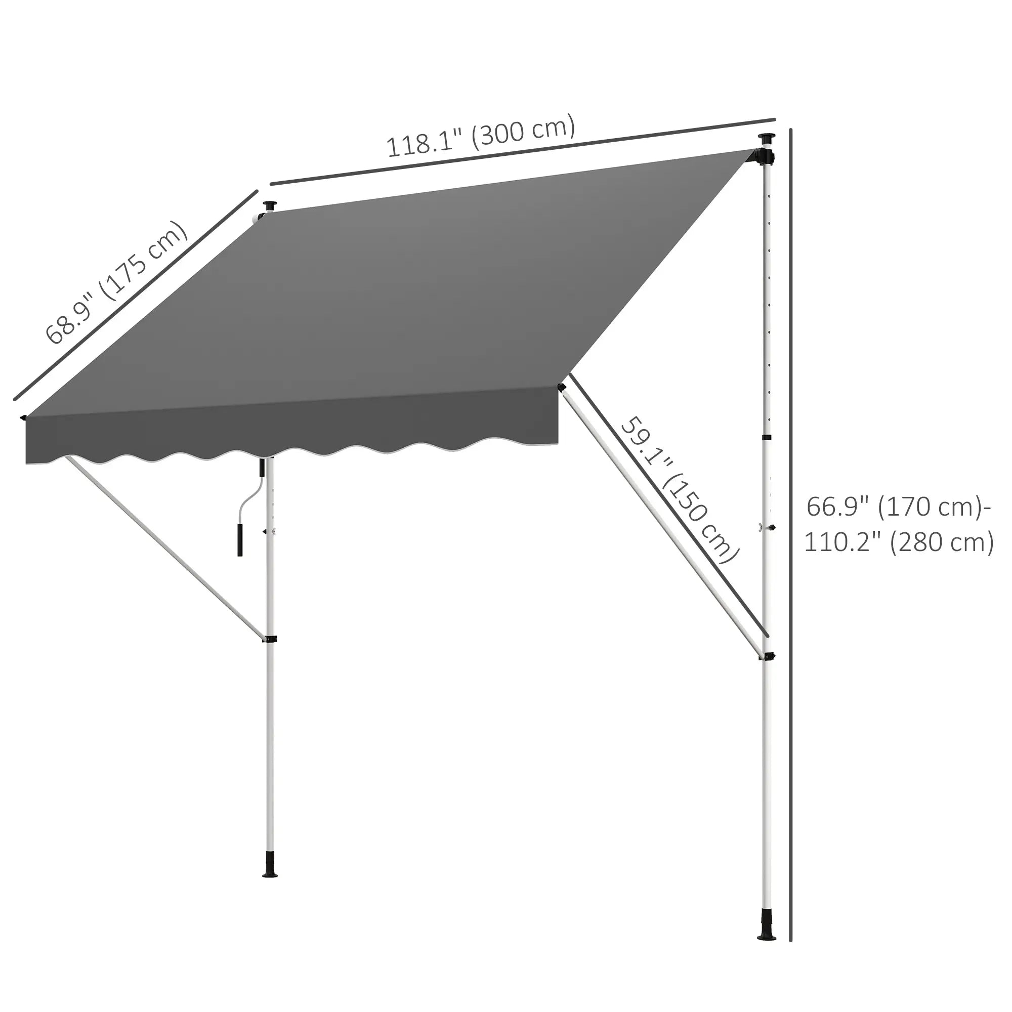 10x5ft Manual Retractable Awning, Water Resistant UV Protector, Grey Door Awnings at Gallery Canada