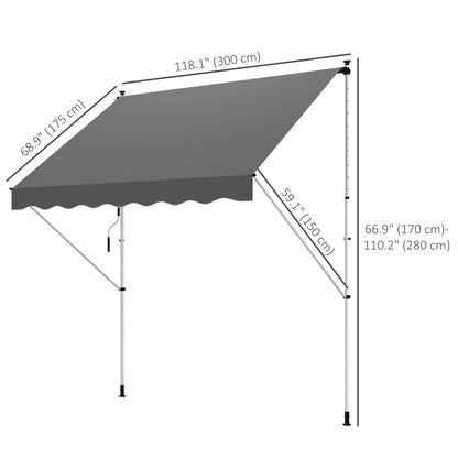 10x5ft Manual Retractable Awning, Water Resistant UV Protector, Grey Door Awnings at Gallery Canada