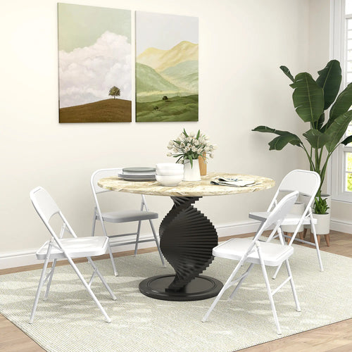 4 Metal Foldable Chairs, PU Leather Padded, White