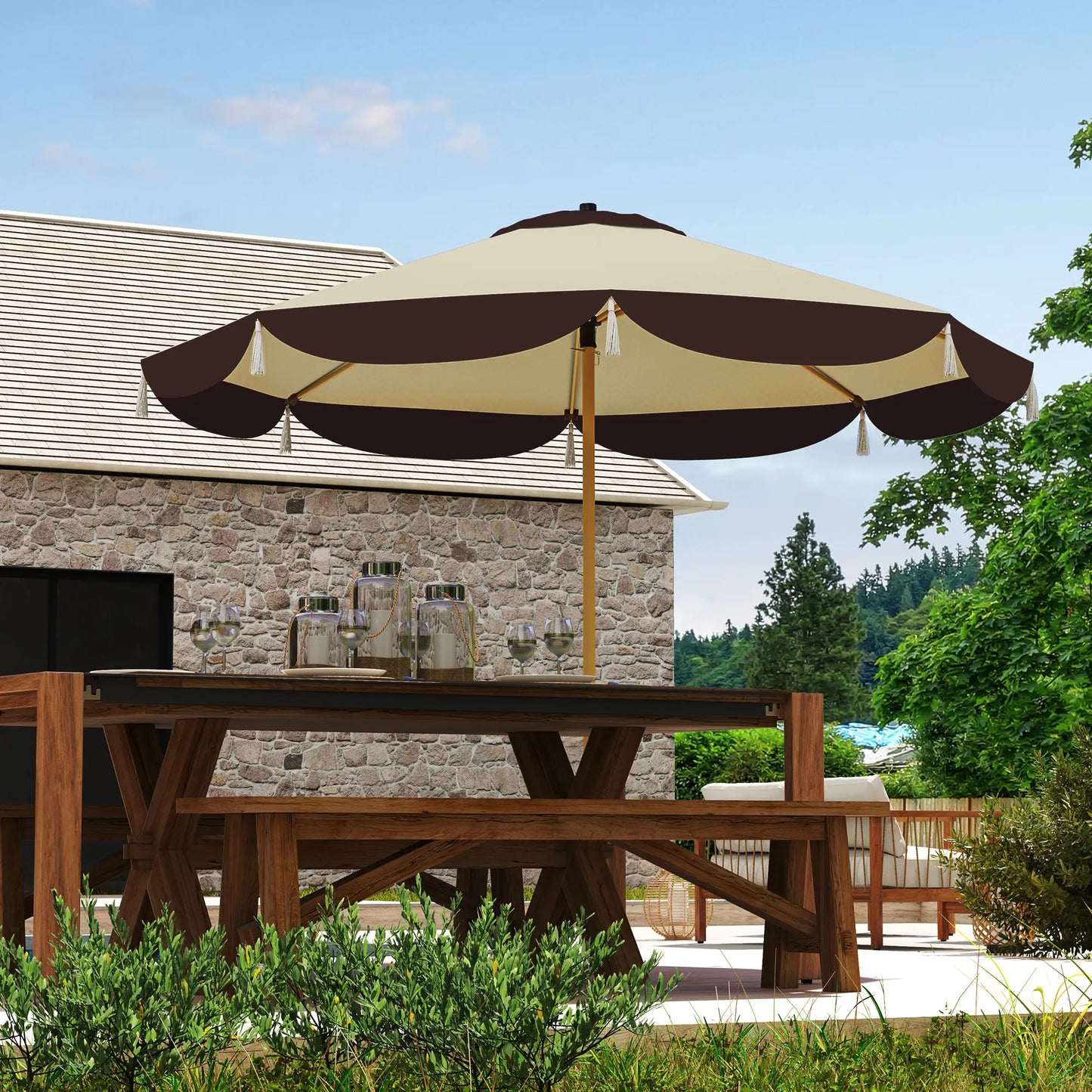 9FT Patio Umbrella, UPF 50+, 8 Ribs, Vented, Beige Sun Umbrellas at Gallery Canada