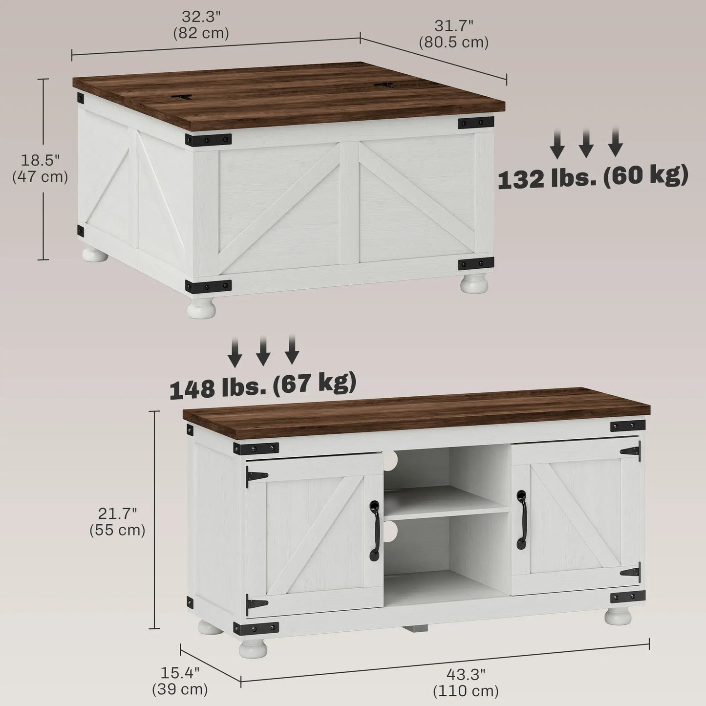 TV Stand And Coffee Table Set, 50" TV Console, Distressed White, White TV Stands at Gallery Canada